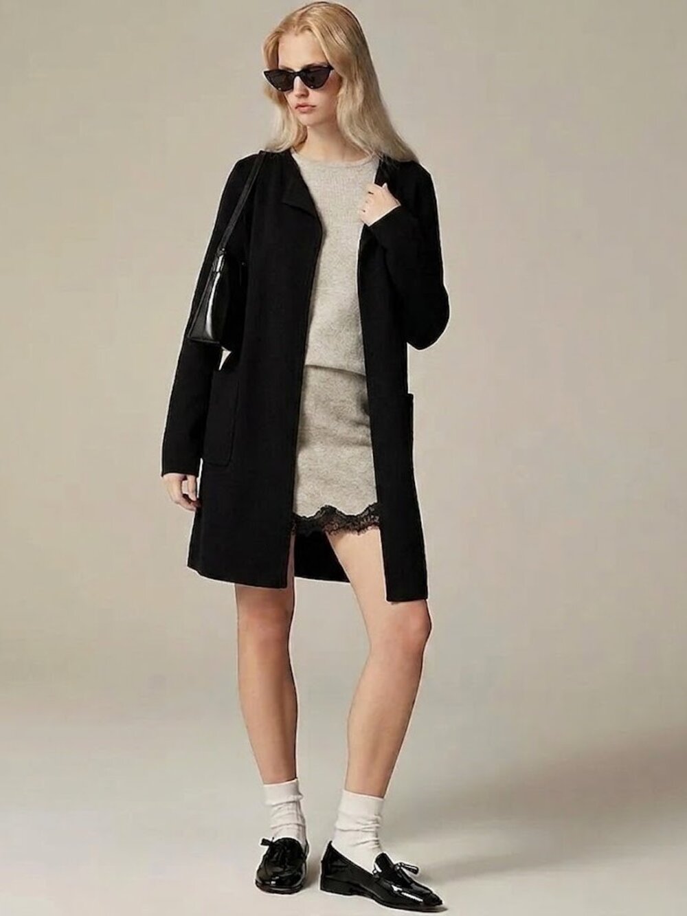 J.Crew Juliette Collarless Sweater Blazer Black Wool Blend Size XL NWT